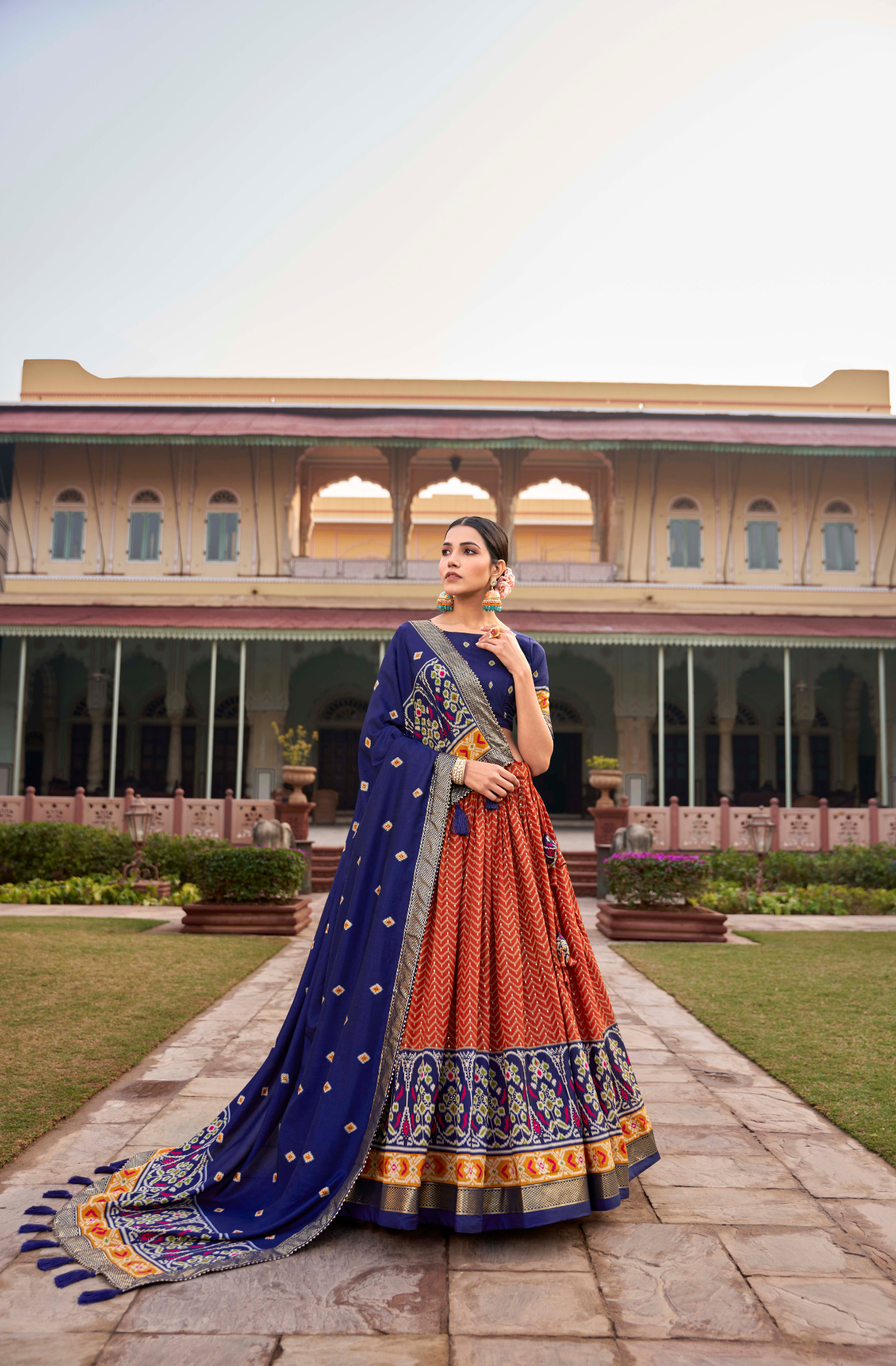 Exclusive Tussar silk printed lehenga choli