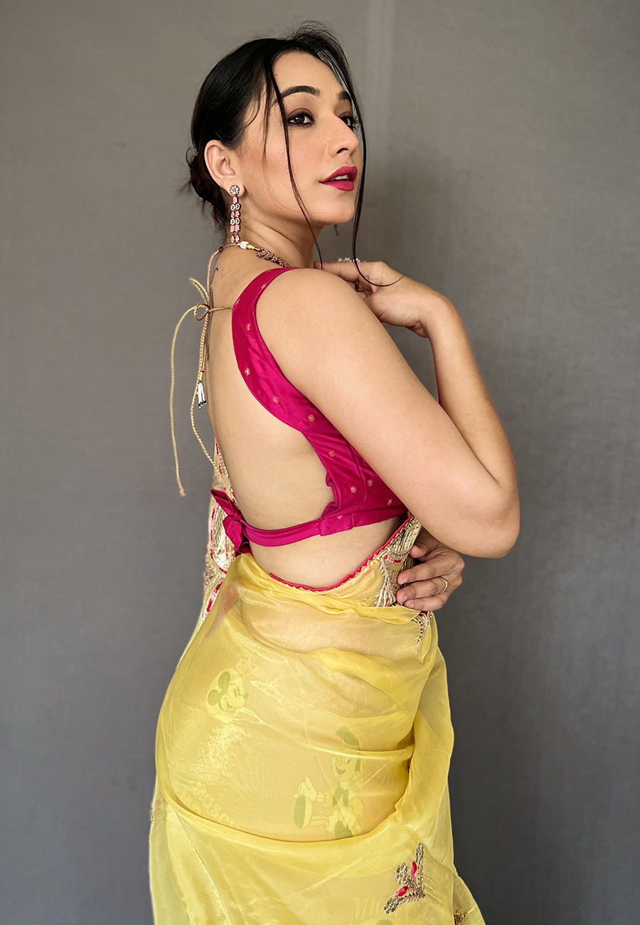 Yellow Deepanjali Organza Shimmer Embroidered Saree