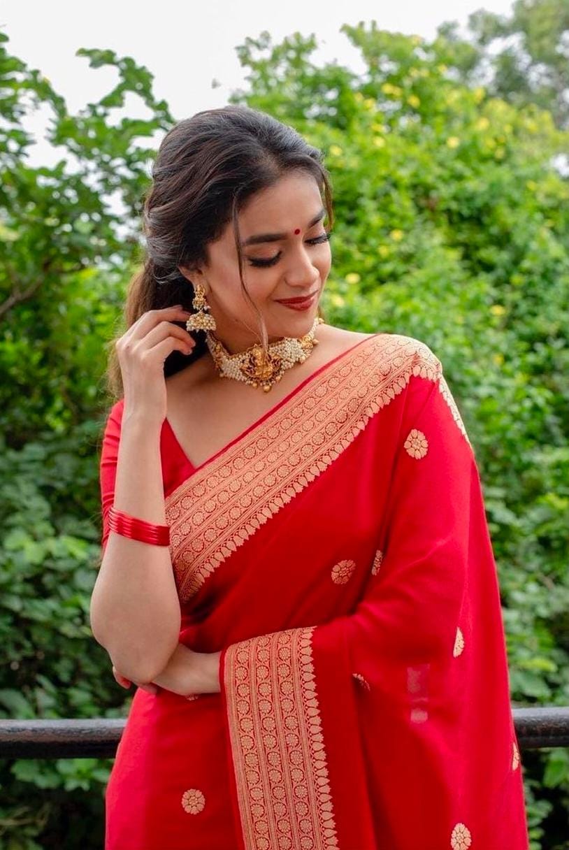 RED KANJIVARAM JACQUARD SILK SAREE WITH